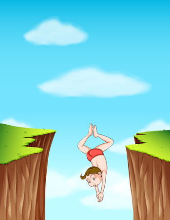 Man diving down the cliff illustrationのイラスト素材