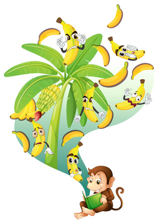 Monkey reading book of banana illustrationのイラスト素材