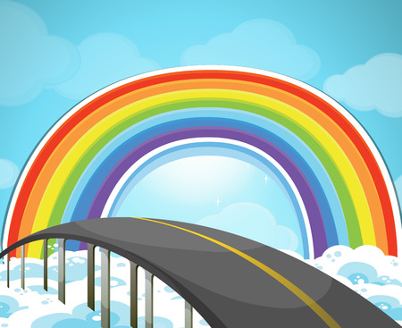 Highway and rainbow in the sky illustrationのイラスト素材