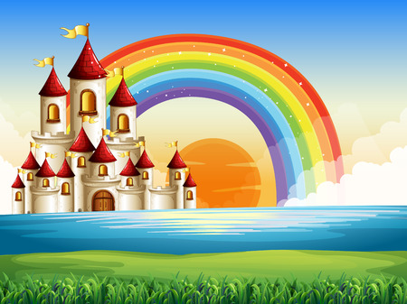 Palace in the middle of the ocean illustrationのイラスト素材