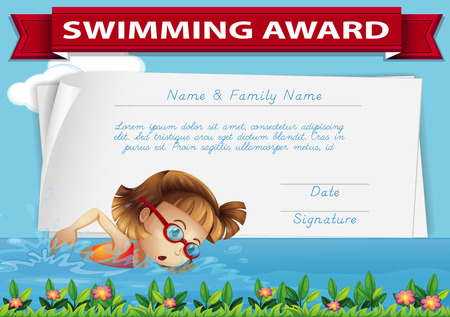 Swimming award certificate template illustrationのイラスト素材