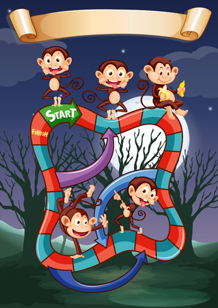 Game template with monkeys playing at night illustrationのイラスト素材