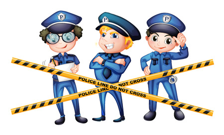 Three policemen at the crime scene illustrationのイラスト素材