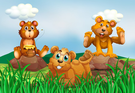 Three bears in the field illustrationのイラスト素材