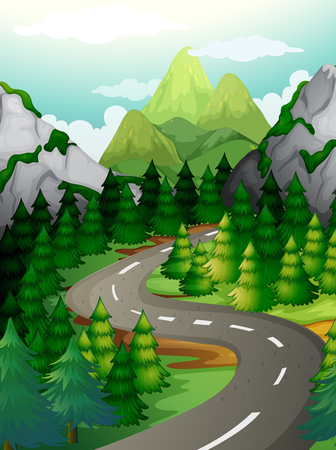 Scene with pine trees along the expressway illustrationのイラスト素材