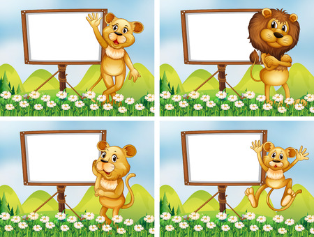 Lions with wooden signs illustrationのイラスト素材