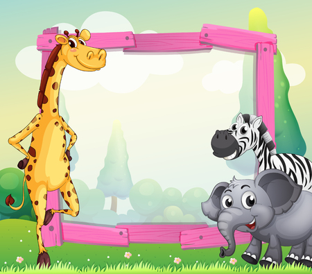 Border design with wild animals illustrationのイラスト素材