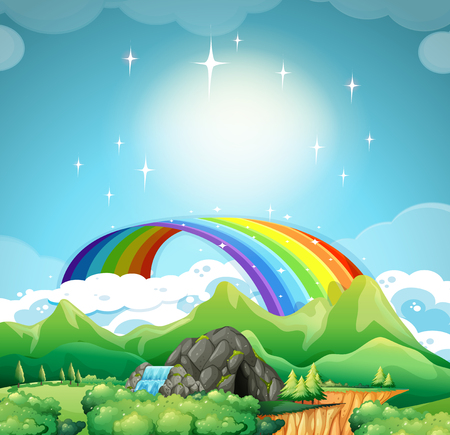 Rainbow over the mountains  illustrationのイラスト素材