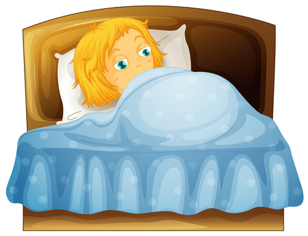 Girl feeling sleepy in bed illustrationのイラスト素材