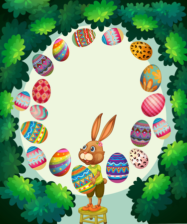 Border design with bunny and easter eggs illustrationのイラスト素材
