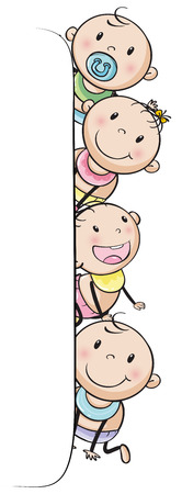 Baby boys and girls with happy face illustrationのイラスト素材