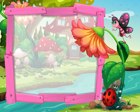 Border design with flower and insects illustrationのイラスト素材