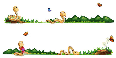 Snakes crawling in the field illustrationのイラスト素材