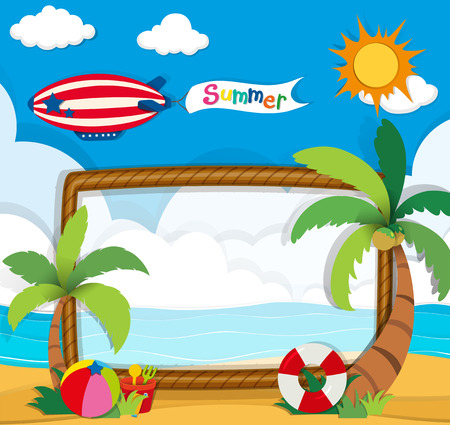 Border design with summer theme illustrationのイラスト素材