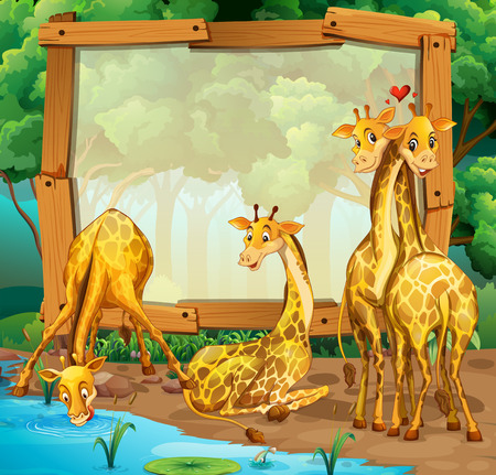 Frame design with giraffes in the jungle illustrationのイラスト素材