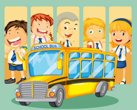 Students and school bus illustrationのイラスト素材