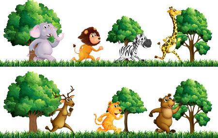 Wild animals running in the field illustrationのイラスト素材
