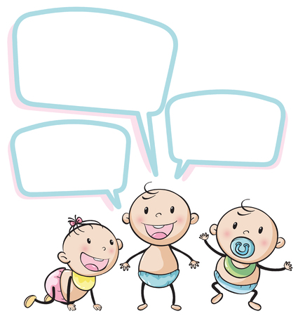 Toddlers with speech bubbles illustrationのイラスト素材