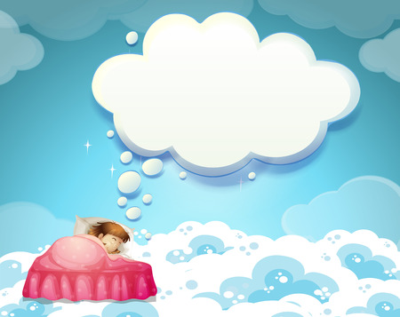 Girl sleeping in bed with clouds background illustrationのイラスト素材