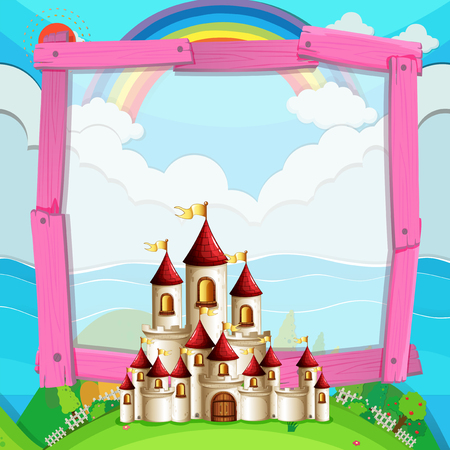 Frame design with castle in the field illustrationのイラスト素材