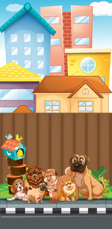 Dogs sitting on the pavement illustrationのイラスト素材