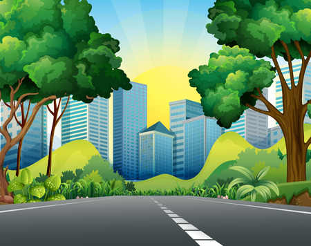 Scene with buildings and road illustrationのイラスト素材