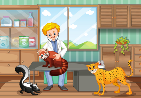 Vet healing wild animals in the clinic illustrationのイラスト素材