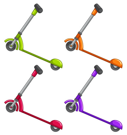 Scooters in four different colors illustrationのイラスト素材