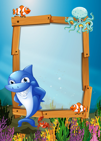 Frame design with fish underwater illustrationのイラスト素材