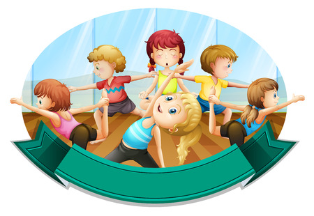 People doing yoga in the gym illustrationのイラスト素材