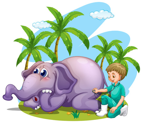Vet examining elephant in the park illustrationのイラスト素材