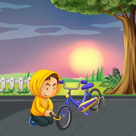 Man stealing bike at the park illustrationのイラスト素材