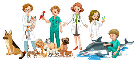 Vets and many animals illustrationのイラスト素材