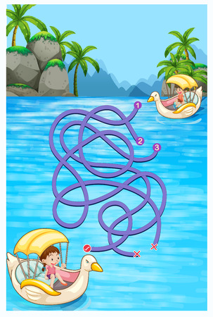 Game template with children riding boats  illustrationのイラスト素材