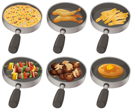 Different food in the frying pan illustrationのイラスト素材