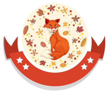 template with fox and leaves illustrationのイラスト素材