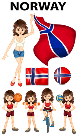 Norway girl doing different sports illustrationのイラスト素材