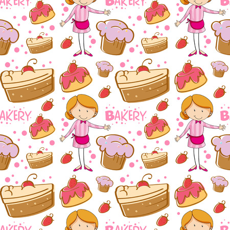 Seamless baker and cakes illustrationのイラスト素材