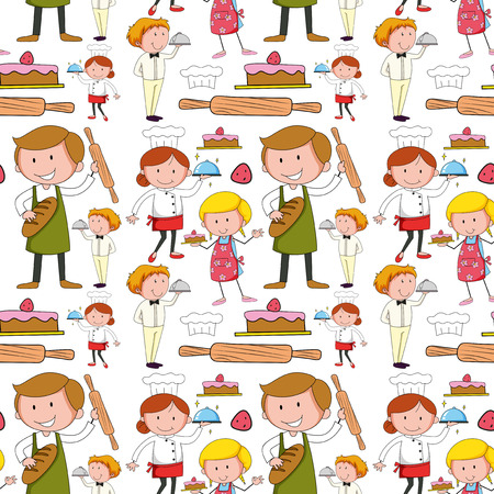 Seamless background  with chefs and bakers illustrationのイラスト素材