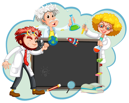 Three scientists by the board illustrationのイラスト素材