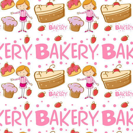 Seamless baker and cakes illustrationのイラスト素材