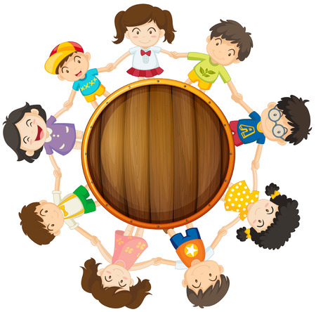 Boys and girls circle around illustrationのイラスト素材
