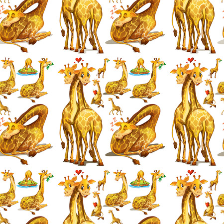 Seamless giraffe in different actions illustrationのイラスト素材