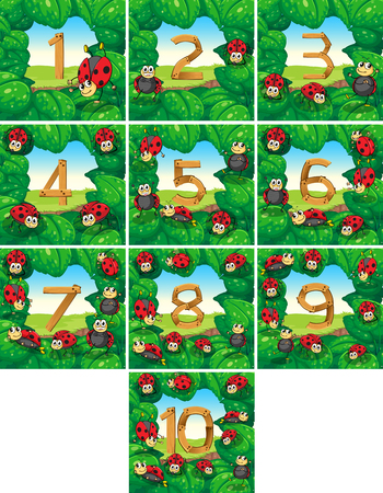 Number one to ten with ladybugs background illustrationのイラスト素材