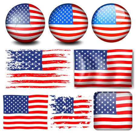 American flag in different designs illustrationのイラスト素材