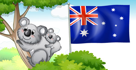 Australia flag and koala on trees illustrationのイラスト素材