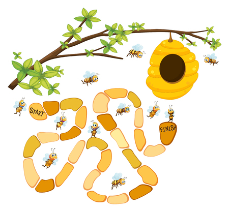Game template with bees and beehive background illustrationのイラスト素材