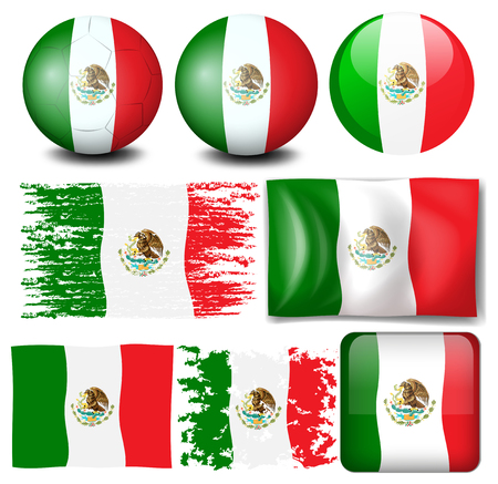 Mexico flag in many design illustrationのイラスト素材