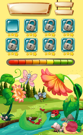 Game template with bugs in the river illustrationのイラスト素材