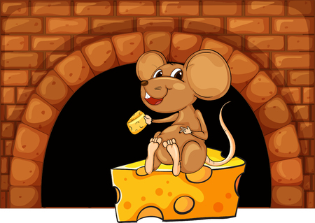 Mouse eating cheese in the house illustrationのイラスト素材